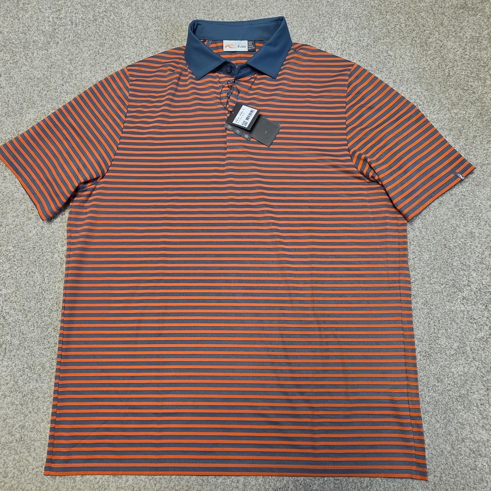 KJUS Men Luis Stripe Polo Shirt Orange Blue Golf MG60-J08 Size 54 XL Comfort Fit